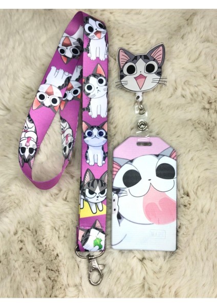 Sevimli Kedi Boyun Askısı Yoyo ve Kartlık Set