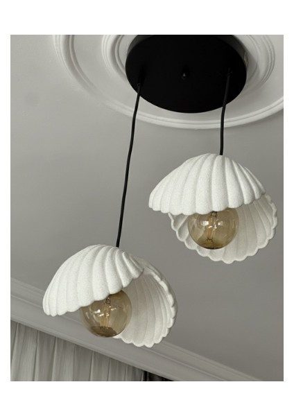 Inci Beton Görünümlü Iskandinav & Bohem Tarz 2’li Sarkıt Avize-Profesyonel Tasarım,gün Işığı Ampul Içerir