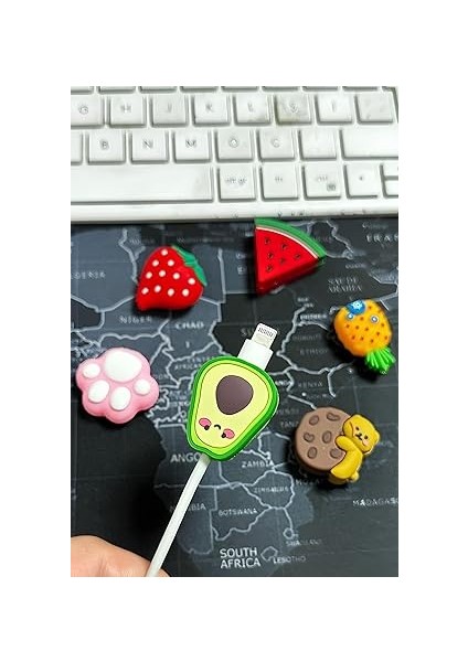 Şarj Kablosu Kablo Ucu Koruyucu Figürlü Iphone Typec Mikro Kablo Koruyucu Koruma, Yeşil Avokado modelleri