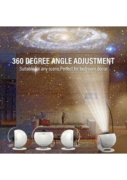 Galaxy Projektor Yıldızlı Gökyüzü Gece Lambası 12 Film Diskli Galaksi Işık Projektörü
