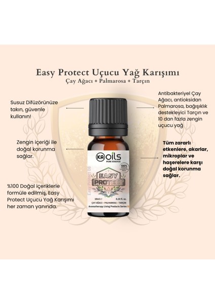 Easy Protect Doğal Uçucu Yağ Karışımı 10 ml (Çay Ağacı + Palmarosa + Tarçın) fırsatları