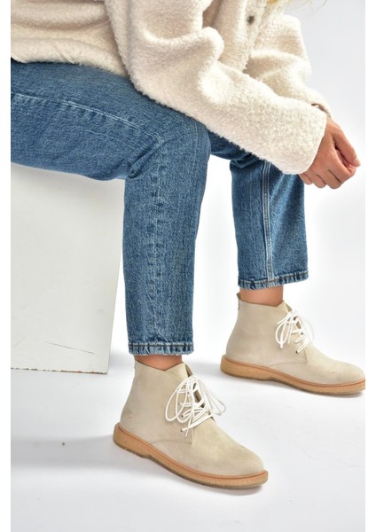 R374923202 Bej Süet Alçak Taban Klasik Kadın Bot modelleri