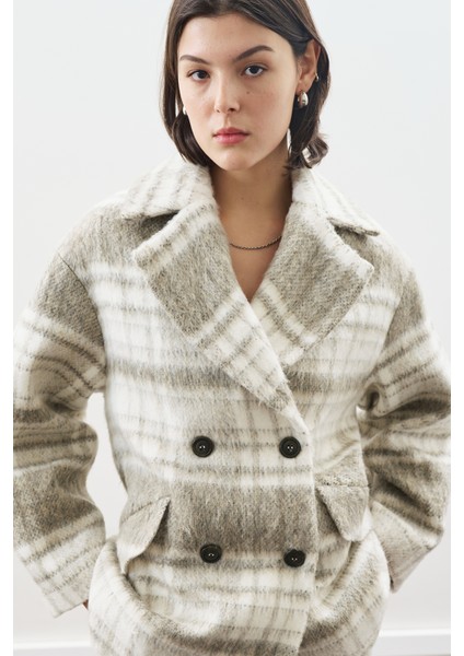 Ekose Desenli Kaşe Yünlü Kaban Bej fiyatları