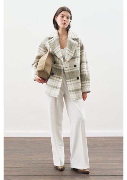 Ekose Desenli Kaşe Yünlü Kaban Bej modelleri