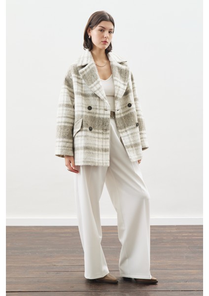 Ekose Desenli Kaşe Yünlü Kaban Bej fırsatları