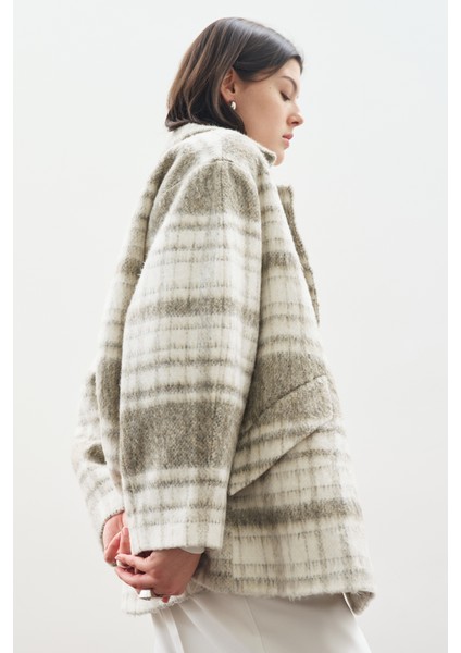 Ekose Desenli Kaşe Yünlü Kaban Bej indirimleri