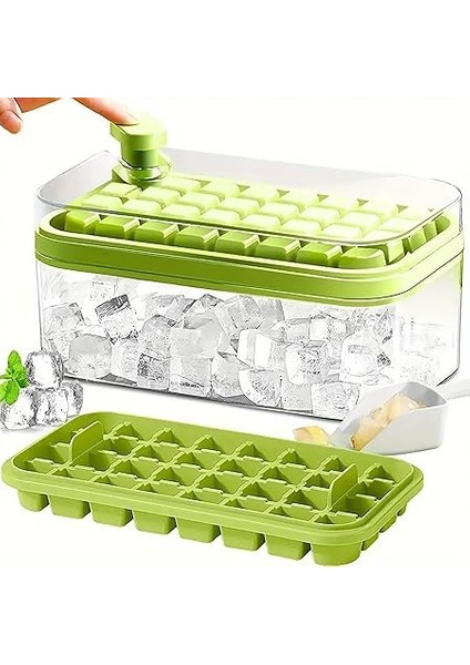 2 Katlı Buz Kalıbı Saklama Kabı Seti, Kürekli, 64 Bölmeli (Yeşil) fiyatları