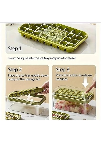2 Katlı Buz Kalıbı Saklama Kabı Seti, Kürekli, 64 Bölmeli (Yeşil) indirimleri