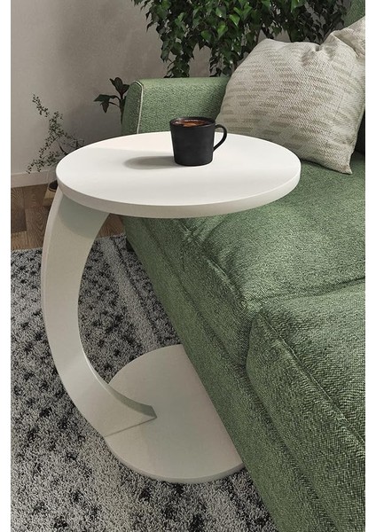 Tekerlekli C Sehpa Koltuk Sehpası Yan Sehpa Zigon Sehpa Servis Sehpası - Beyaz fırsatları