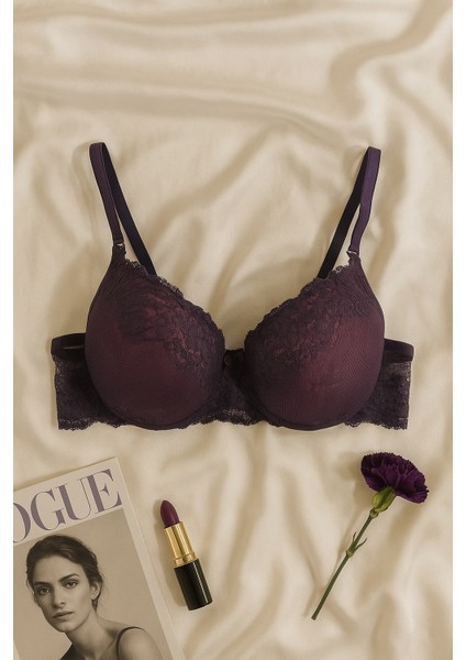 Mor Dantel Detaylı Push Up Sütyen Takımı fiyatları