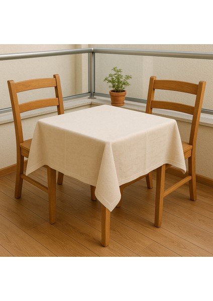 Doğal Ham Bez Kare Balkon Masa Örtüsü 90X90 cm Minimal Yıkanabilir 2 Kişilik