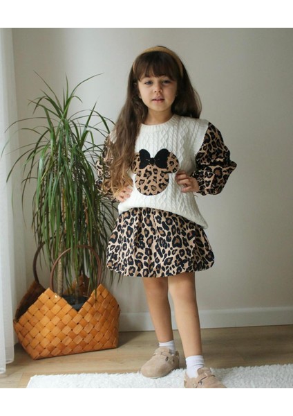 Leopar Detaylı Etekli Takım
