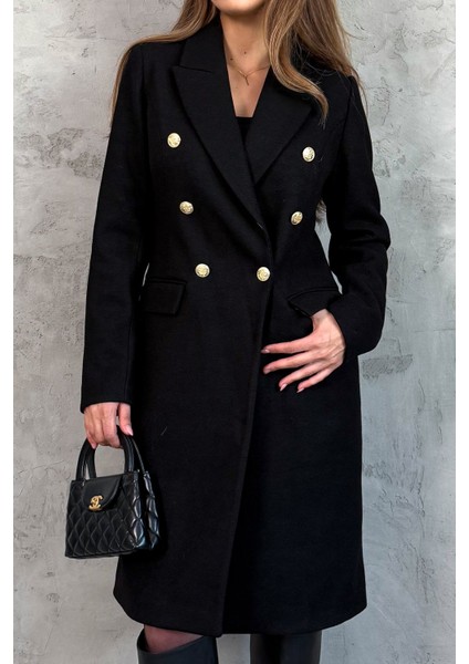 Kadın Metal Düğmeli Kruvaze Kaşe Kaban 99671 fırsatları