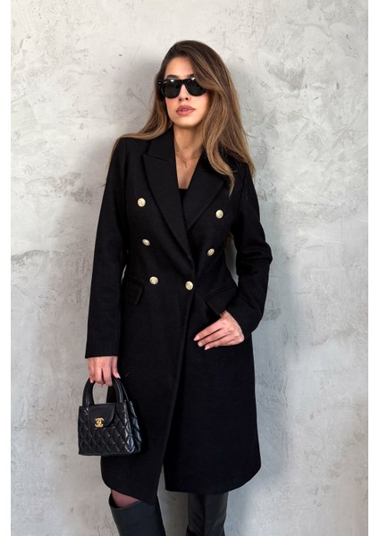 Kadın Metal Düğmeli Kruvaze Kaşe Kaban 99671 indirimleri