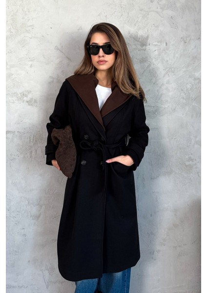 Kadın Kapüşonlu Uzun Kaşe Kaban 99692