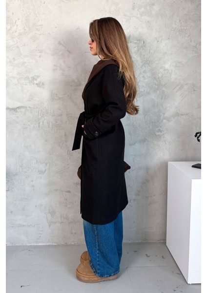 Kadın Kapüşonlu Uzun Kaşe Kaban 99692 fiyatları