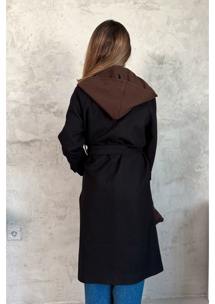 Kadın Kapüşonlu Uzun Kaşe Kaban 99692 modelleri