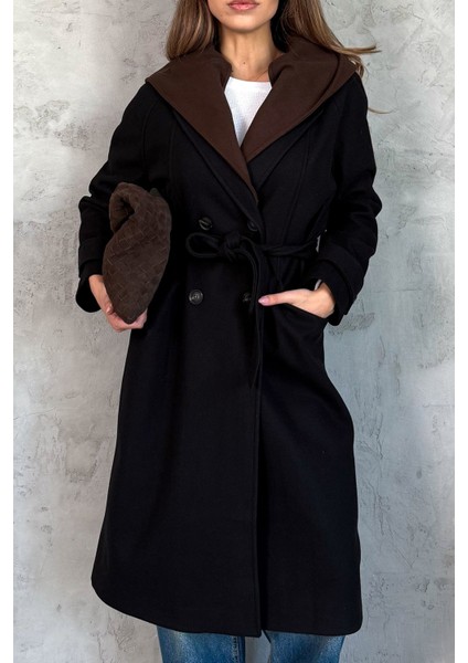 Kadın Kapüşonlu Uzun Kaşe Kaban 99692 fırsatları