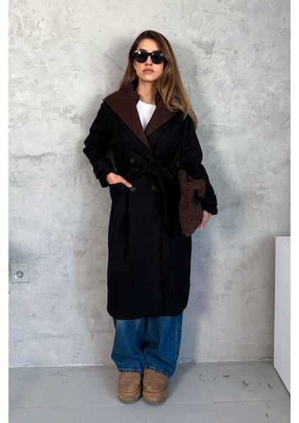 Kadın Kapüşonlu Uzun Kaşe Kaban 99692 indirimleri