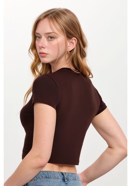 Kadın Giyim Pamuklu - Elastan Yarım Kol Bisiklet Yaka Crop LL.01.ILK.110 fiyatları