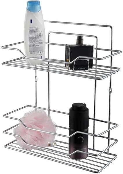 2 Raflı Krom Banyo Rafı Şampuanlık Sabunluk Banyo Düzenleyici