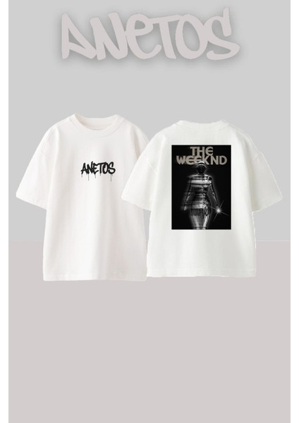 The Weeknd 17 Tasarım Sırt Baskılı Pamuk Beyaz Oversize T-Shirt