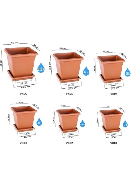 VK03 Villa Kare Saksı No:3 Tabaklı 32 Cm, 17 Litre Antrasit fiyatları