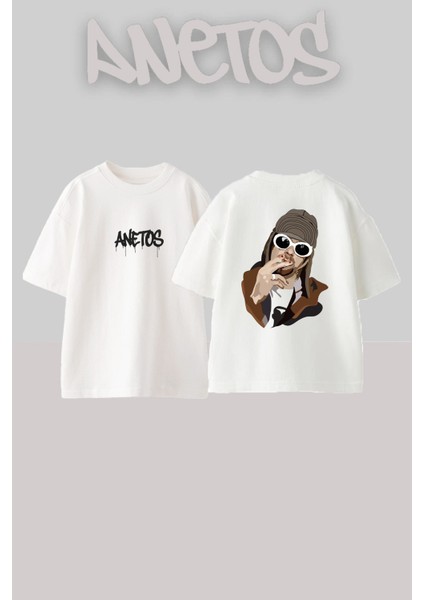 Striking Tasarım Sırt Baskılı Pamuk Beyaz Oversize T-Shirt