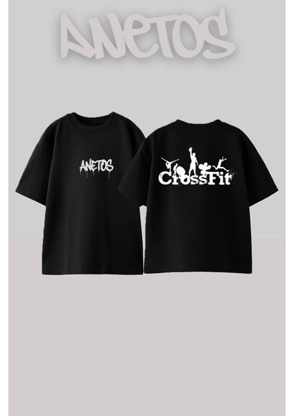Crossfit Tasarım Sırt Baskılı Pamuk Siyah Oversize T-Shirt