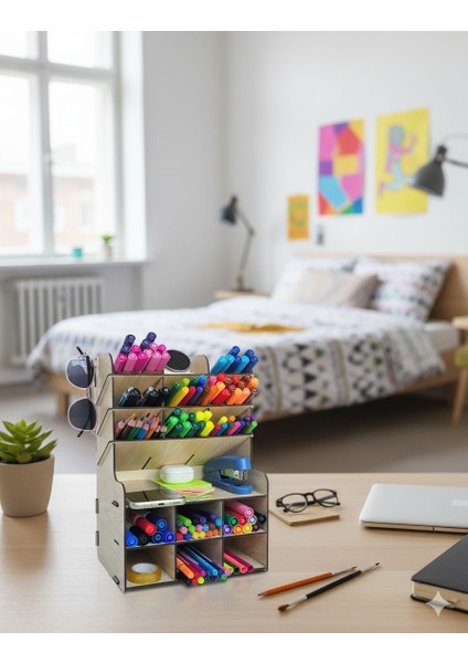 Linea 15 Gözlü Masaüstü Ahşap Organizer Kalemlik- Takı Makyaj Çok Amaçlı Organizer-Hediyelik modelleri