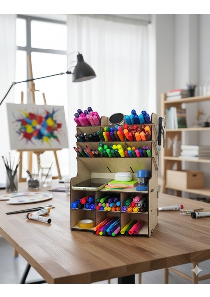 Linea 15 Gözlü Masaüstü Ahşap Organizer Kalemlik- Takı Makyaj Çok Amaçlı Organizer-Hediyelik fırsatları