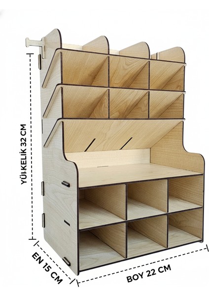 Linea 15 Gözlü Masaüstü Ahşap Organizer Kalemlik- Takı Makyaj Çok Amaçlı Organizer-Hediyelik indirimleri