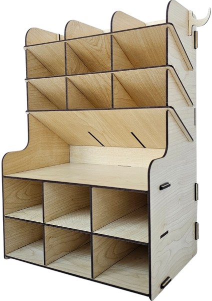 Linea 15 Gözlü Masaüstü Ahşap Organizer Kalemlik- Takı Makyaj Çok Amaçlı Organizer-Hediyelik