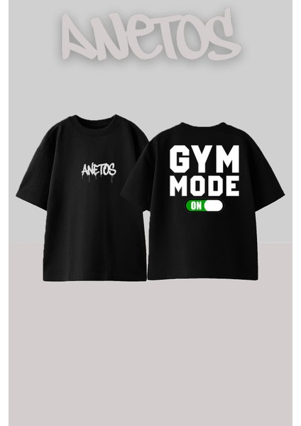 Gym Mode Tasarım Sırt Baskılı Pamuk Siyah Oversize T-Shirt