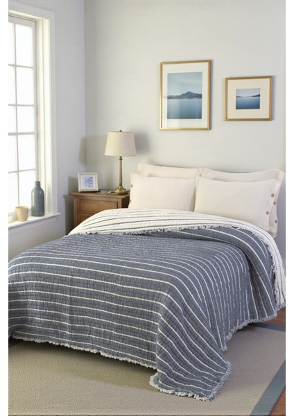 Lüks Multi Muslin %100 Pamuk Çift Kişillik Yatak Örtüsü 230X250 cm Battal Boy 2 Yastıklı