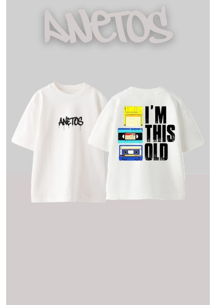 Im Thıs Old Tasarım Sırt Baskılı Pamuk Beyaz Oversize T-Shirt