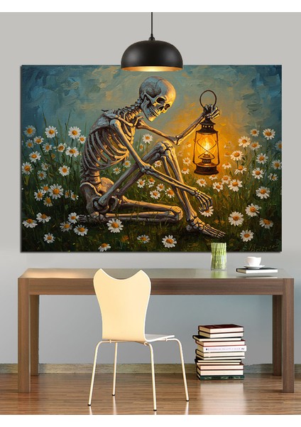 Iskelet ve Işık Dekoratif Kanvas - Mdf Ahşap Tablo