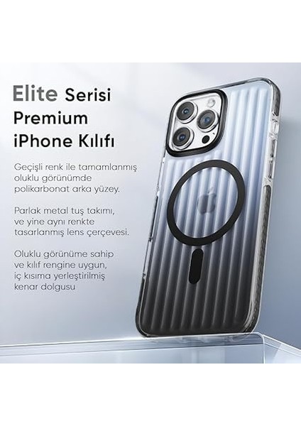 iPhone 15 Pro Max Için Elite Serisi Magsafe ile Uyumlu Arkası Yarı Saydam Parmak Izi Tutmayan ve Çizilmeyen Polikarbonat Kenarları Yumuşak Silikon Kılıf (Siyah, 15 Pro Max) fiyatları