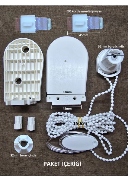 Çift Mekanizmalı Tül Stor Perde Mekanizma Zincir Kapak Tamir Seti Beyaz