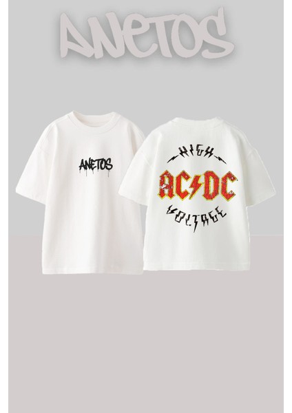 Ad Dc Tasarım Sırt Baskılı Pamuk Beyaz Oversize T-Shirt