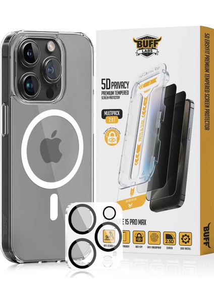 Buff iPhone 15 Pro Max Avantaj Paket - Magsafe Kılıf + Ekran Koruyucu + Lens Koruyucu Privacy