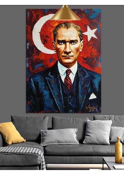 Türkiye Cumhuriyeti Bayrağı Önünde Atatürk Portresi Dekoratif Kanvas - Mdf Ahşap Tablo fiyatları