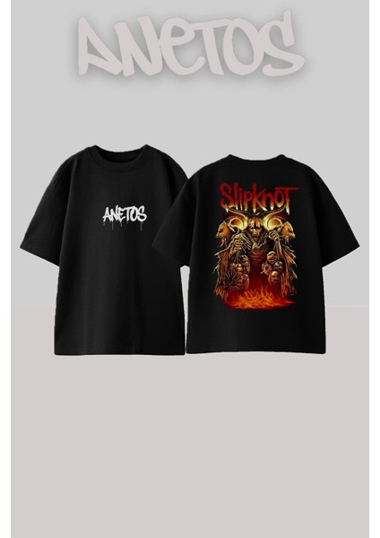 Slipknot 18 Tasarım Sırt Baskılı Pamuk Siyah Oversize T-Shirt