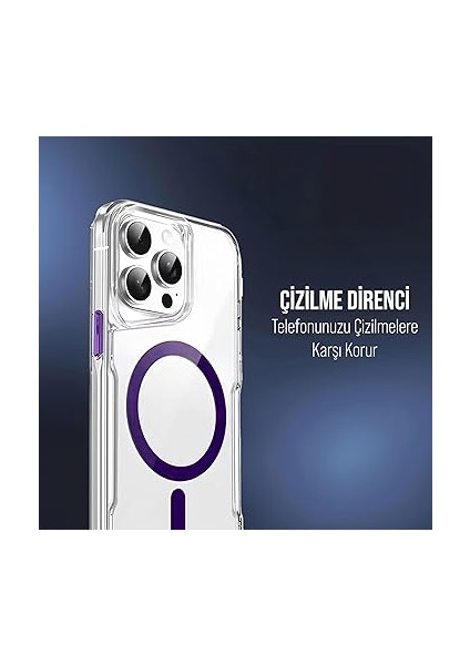 iPhone ile Uyumlu Şeffaf Sert Mika Sararmaz Renkli Magsafe Kılıf (Mor, iPhone 15 Pro Max) fiyatları