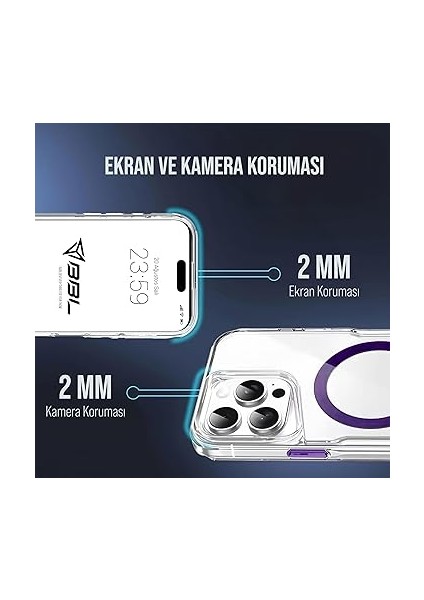 iPhone ile Uyumlu Şeffaf Sert Mika Sararmaz Renkli Magsafe Kılıf (Mor, iPhone 15 Pro Max) fırsatları