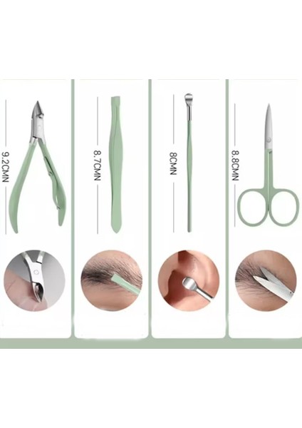 18 Parça Su Yeşili, Mıknatıslı Özel Kutuda Cam Törpülü Paslanmaz Çelik Manikür Pedikür Bakım Seti