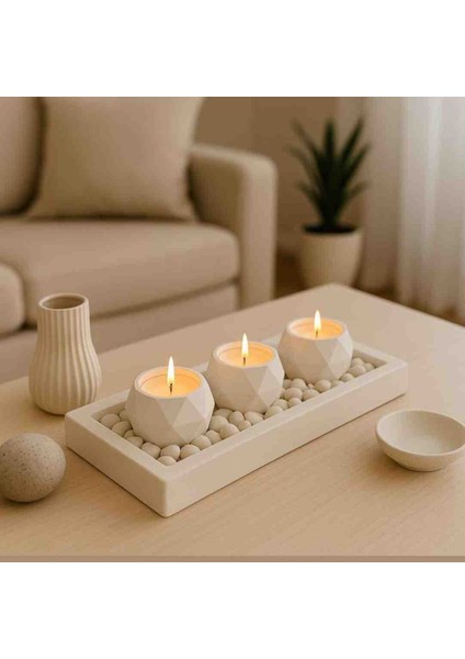 Dekoratif Prizma Tabaklı Mumluk Seti.ev,ofis Dekorasyonu ve Hediyelik(Taşlar ve Mum Dahildir)