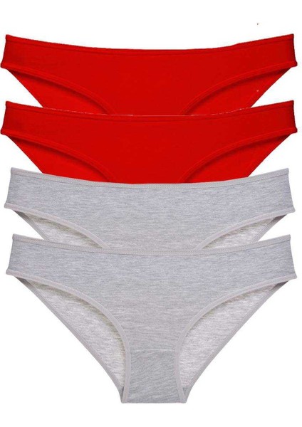 4 Adet Eko Set Likralı Kadın Slip Külot Kırmızı Gri