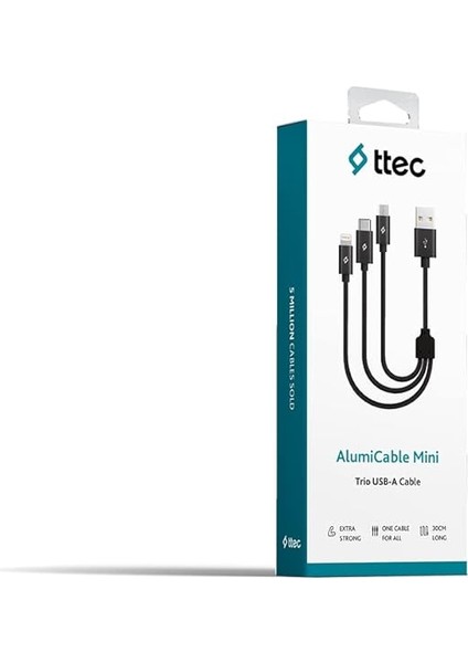 Alumicable Mini Trio Lightning Micro USB 30CM Şarj Kablosu, Siyah fiyatları