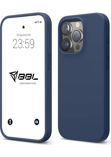 Kılıf Ince Sıvı Silikon 3 Katmanlı Tam Kaplamalı Yumuşak Jel Kauçuk Kılıf Kapak (Lacivert, 13 Pro Max)